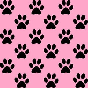 One Inch Black Paw Prints on Carnation Pink