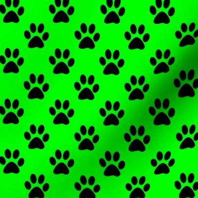 One Inch Black Paw Prints on Lime Green