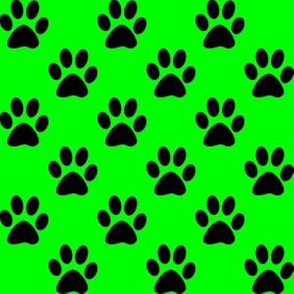 One Inch Black Paw Prints on Lime Green