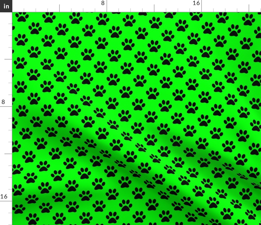 One Inch Black Paw Prints on Lime Green