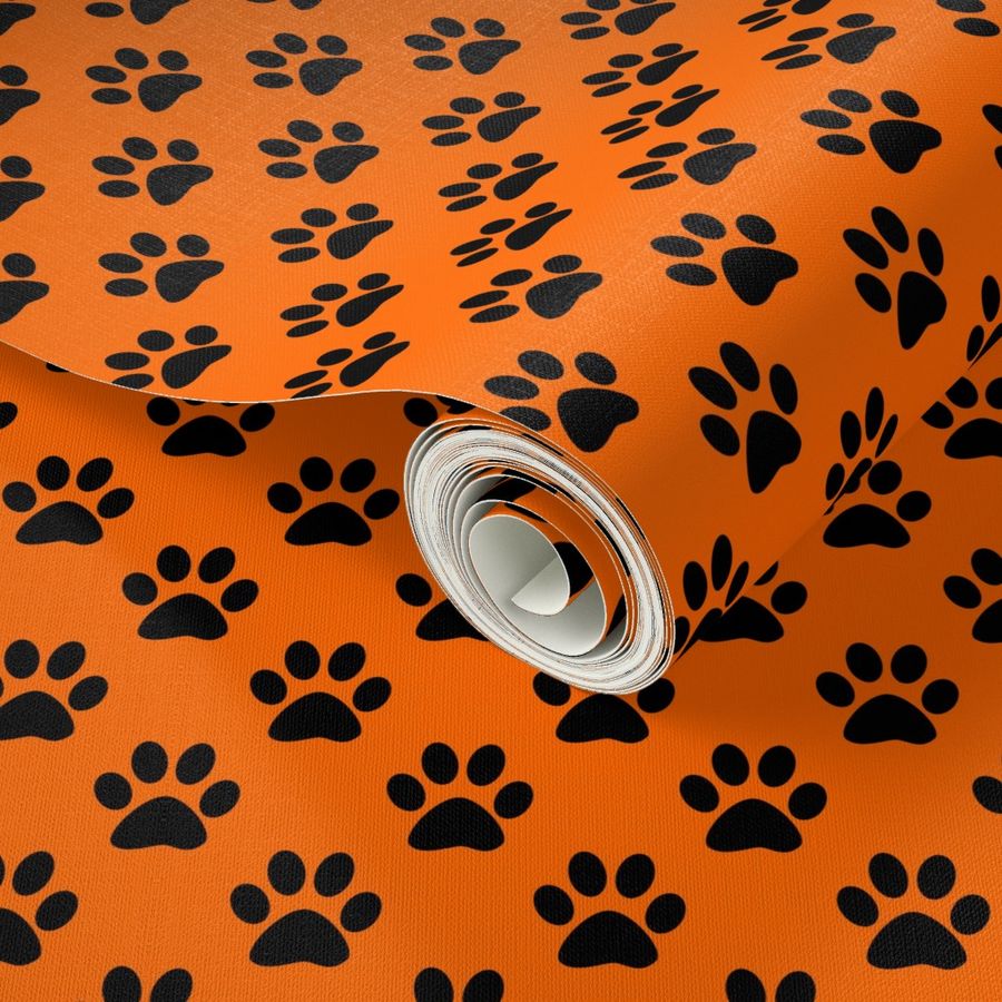 One Inch Black Paw Prints on Orange