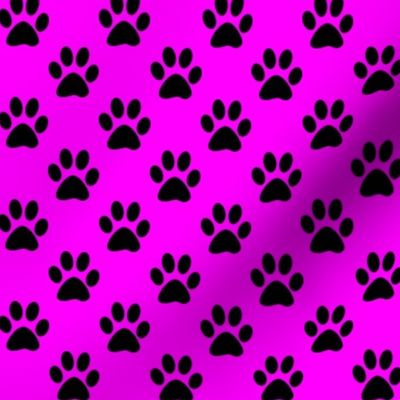 One Inch Black Paw Prints on Magenta Pink