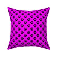 One Inch Black Paw Prints on Magenta Pink