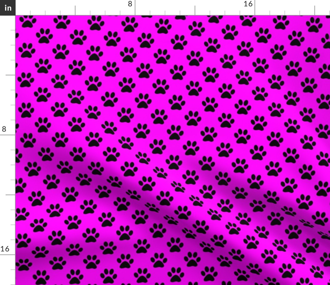 One Inch Black Paw Prints on Magenta Pink