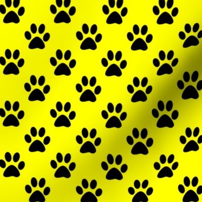 One Inch Black Animal Paw Prints on Yellow