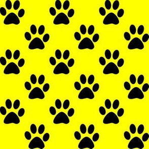 One Inch Black Animal Paw Prints on Yellow