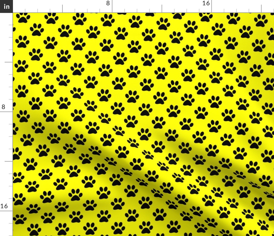 One Inch Black Animal Paw Prints on Yellow