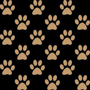 One Inch Camel Brown Paw Prints on Black
