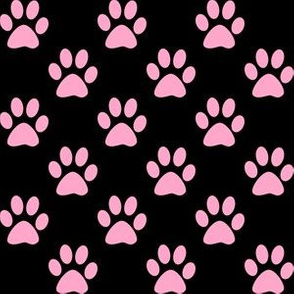 One Inch Carnation Pink Paw Prints on Black