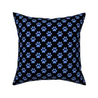 One Inch Cornflower Blue Paw Prints on Black