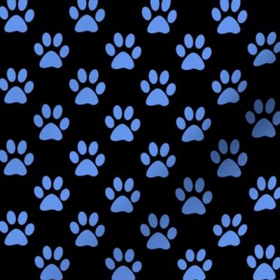 One Inch Cornflower Blue Paw Prints on Black