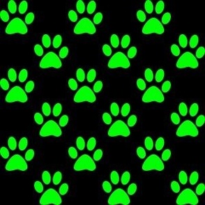 One Inch Lime Green Paw Prints on Black