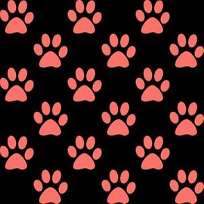 One Inch Living Coral Paw Prints on Black