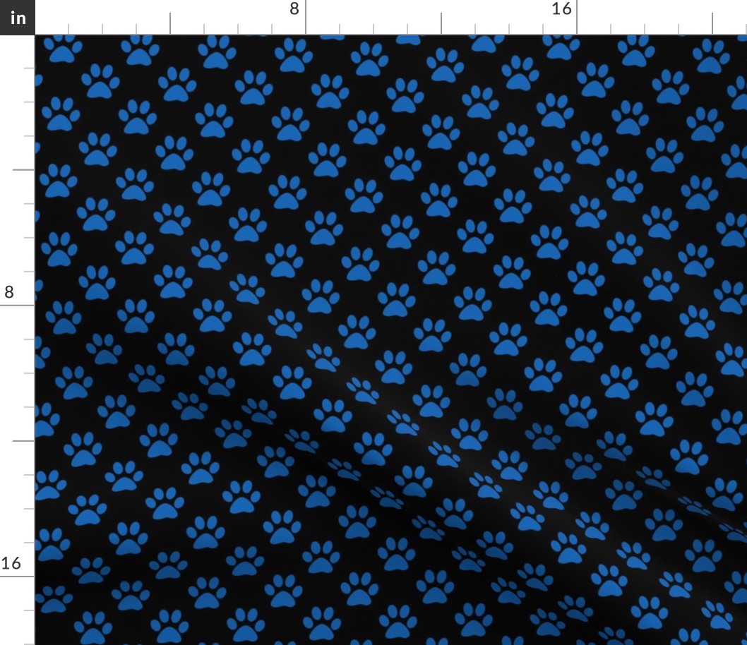 One Inch Turquoise Blue Paw Prints on Black