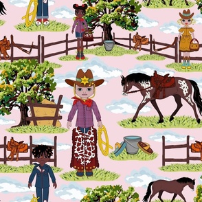 Pink Equestrian Riding Cowgirl Cowboy Horse Pattern, Western Ranch, Wild West Appaloosa Pony Toile