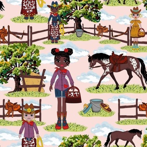 Pink Equestrian Horse Pattern, Western Cowgirl Cowboy Ranch, Wild West Appaloosa Pony Toile