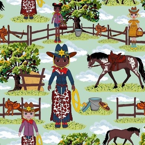 Colorful Cowboy Kids Western Horse Ranch, Western Cowgirl Horse Ranch, Wild West Appaloosa Pony Toile