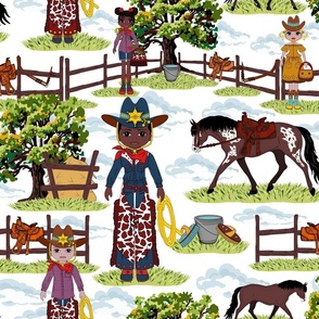 Colorful Western Kids Cowboy Cowgirl Equestrian Horse Ranch, Wild West Appaloosa Pony Toile