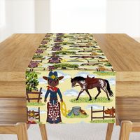 Little Cowboy Kids, Western Cow girl Horse Ranch, Wild West Appaloosa Pony Toile on Lemon Yellow 