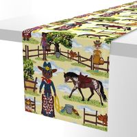 Little Cowboy Kids, Western Cow girl Horse Ranch, Wild West Appaloosa Pony Toile on Lemon Yellow 