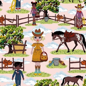 Horse and Pony Cowgirl and Cowboy Kids, Western Horse Ranch, Wild West Appaloosa Pony Toile