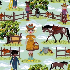 Cowgirl and Cowboy Friends, Kids Western Horse Ranch, Wild West Horse Appaloosa Pony Toile