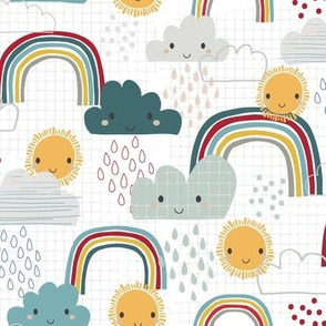 Sunshine and Rainbows  Gender Neutral in white, red and gold - small scale