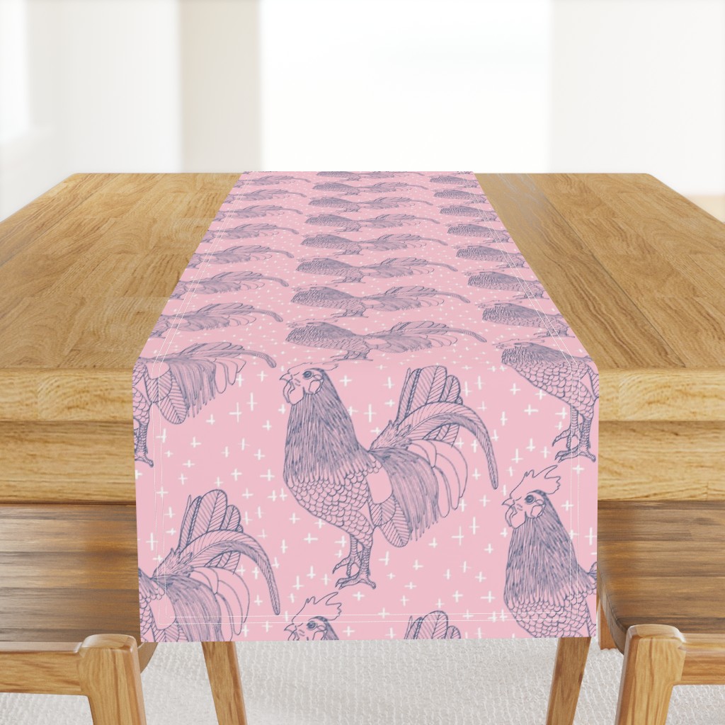 Rooster Outline Pink Blue Crosses