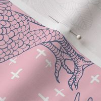 Rooster Outline Pink Blue Crosses