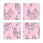 Rooster Outline Pink Blue Crosses