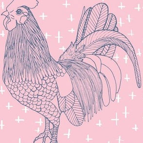 Rooster Outline Pink Blue Crosses