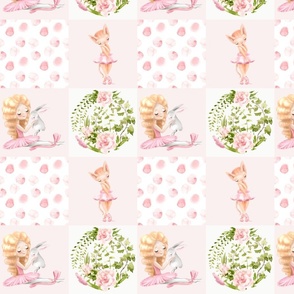 8" baby girls quilt cheater quilt fabric - ballerina and cats flower fabric, baby fabric, cheater quilt fabric