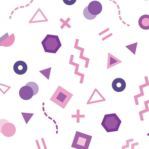 Trendy geometric shapes. Memphis Style. Colorful Purple.