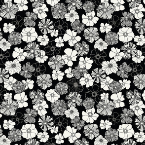 Anemones black white hand-drawn line art floral pattern