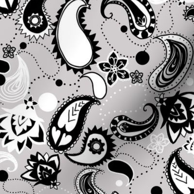 Paisley Black White & Grey Spot - 12 inch