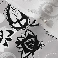 Paisley Black White & Grey Spot - 12 inch