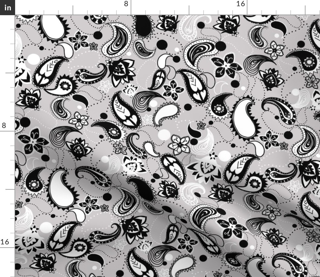 Paisley Black White & Grey Spot - 12 inch