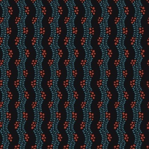 Whimsy floral stripes teal red black flowers leaves