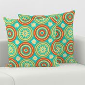 Retro Floral Tile Circles Mid Century Modern Turquoise Orange Yellow - MEDIUM Scale - UnBlink Studio by Jackie Tahara