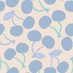 Ripe Cherries Tossed Summer Cherry Fruit in Pastel Blue Green on Cream - UnBlink Studio by Jackie Tahara