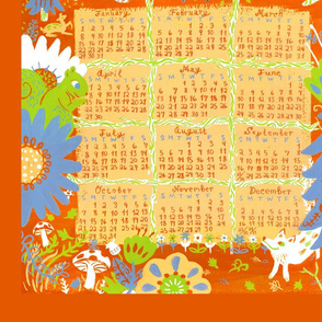 2012 Woodland Creature Calendar Tea Towel - Orange