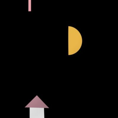 Night in the village little moon geometric city abstract tree boat and house design girls pink yellow black LARGE