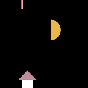 Night in the village little moon geometric city abstract tree boat and house design girls pink yellow black LARGE