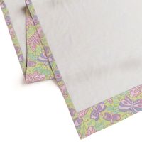 Flutter Spring Floral Botanical Butterflies in Pastel Pink Purple Green Orange on Yellow - UnBlink Studio by Jackie Tahara