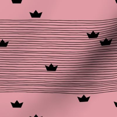 Floating on water little paper boats and abstract water waves stripes pink black