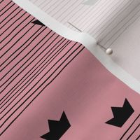 Floating on water little paper boats and abstract water waves stripes pink black