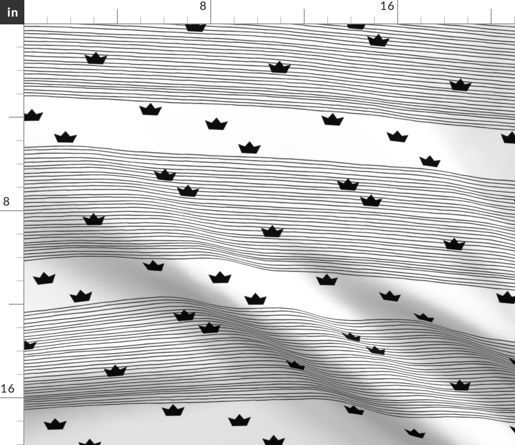 Floating on water little paper boats and abstract water waves stripes monochrome black and white