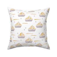 Watercolor sailing boat under water ocean life marine anchor boats mustard gray gender neutral