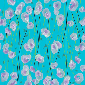 Watercolor Paint Flowers in aqua