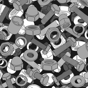 Medium nuts and bolts monochrome gray
